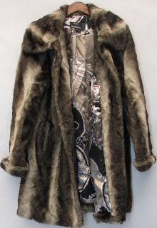 Dennis Basso Sz M Dark Grey Chinchilla Faux Fur Coat w/ Print Lining