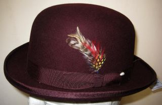 New Men Wool Burgundy Maroon Derby Bowler Hat All Sizes