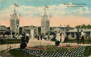Des Moines Iowa IA 1915 Riverview Park Entrance Cafe Vintage Postcard