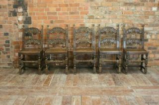Stunning set of 5 Victorian Oak Yorkshire/ Derbyshire chairs.