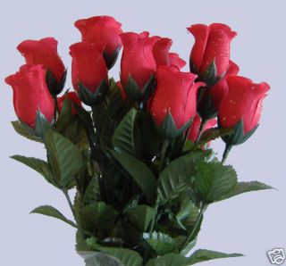 Artificial Silk Red Raindrop Dew Drop Rose Bud Flower