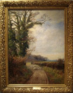  English County Land Sheep Landscape Antique Oil Painting David Bates