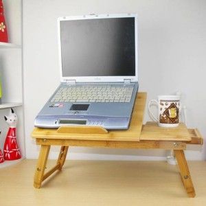 Bamboo Folding Laptop Table with Desk Stand Tray Wood