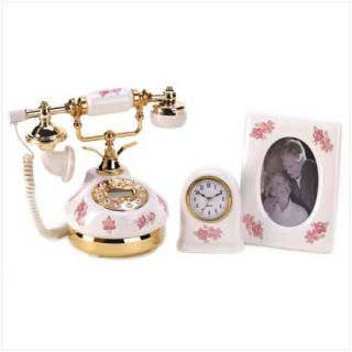 Desktop/End Table Porcelain Decor Accessories Trio Clock Photo Frame