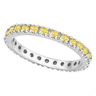 Yellow Canary Diamond Eternity Ring Band 14k White Gold