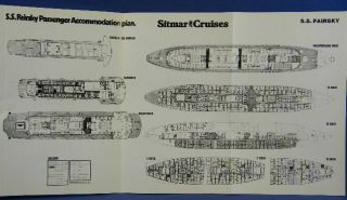 Vintage Deck Plan Sitmar Cruise SHIP SS Fairsky