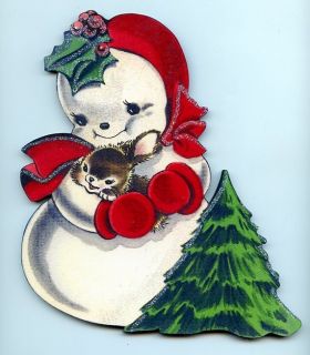  Tree Snow Bunny Decoration Wood Wall Sign Plaque Vtg Styl