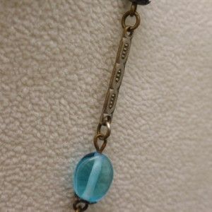 Art Deco Necklace Vintage Glass Beads Twin Drops Blue