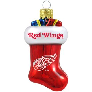 Detroit Red Wings NHL Hockey Blown Glass Stocking Christmas Ornament