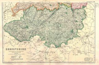 SHROPSHIRE SOUTH 1910 Large detailed County Map by George W. Bacon
