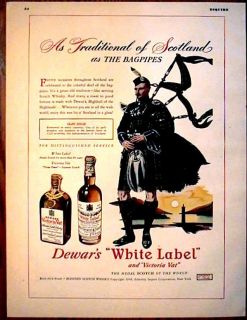 Scotsman with Bag Pipes Dewar’s White Label 1946 Ad