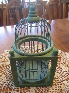  Green Metal Wire Wood Decorative Bird Cage Hanging Door Painted