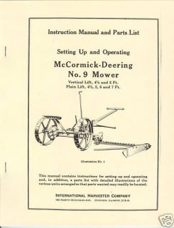 McCormick Deering No 9 Mower Manual IHC Op Parts International