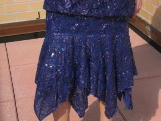 Shiny Beads Sequin Lillie Rubin 20s Flapper Blue Gown S