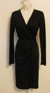 Diane Von Furstenberg Deepa Black Wool Jersey Wrap Dress 8 New DVF