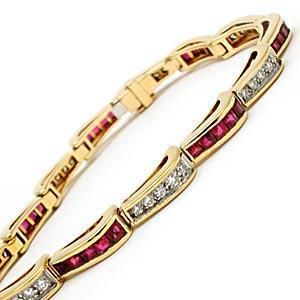 Estate Natural Ruby & Diamond Tennis Link Bracelet Solid 14K Gold Fine