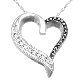 Black & White Natural Diamond Heart Pendant in Sterling Silver