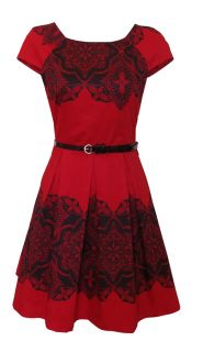 Red Black Lace Print 50s Style Day Dress Trista Size 14 New