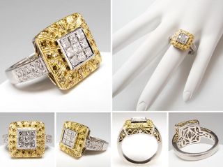 White & Fancy Yellow Diamond Ring Invisible Set Platinum & 18K Gold