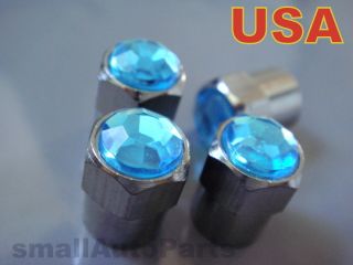 Crystal Blue Chrome Diamond Tire Wheel Stem Valve Caps