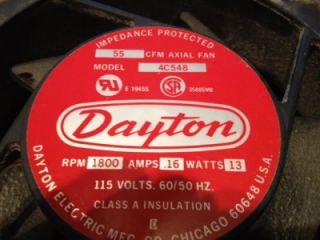 DAYTON 55 CFM AXIAL FAN MODEL #4C548 WITH POWER CORDS 115 VOLTS 16