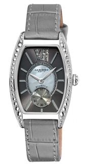  AK471GY Diamond Swiss Quartz Tourneau Grey Strap Womens Watch