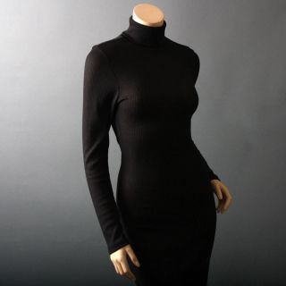 Black Knit Turtleneck Long Sleeve Classic Slim Fit Long Maxi Dress