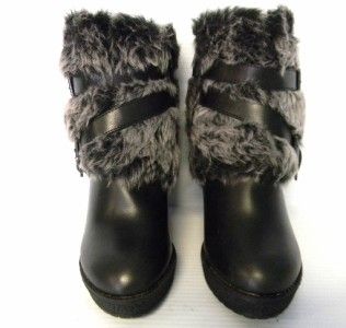 F385 Phat Farm Baby Phat Demaris Black Leather Faux Fur Boots Sz 9 M