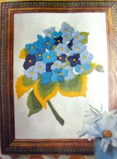 Very Vintage Crewel 1971 Pauline Denham Blue Flowers Cotton Twill Kit