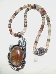 necklace w golded rutilated quartz ss pndnt agate