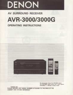 Denon AVR 3000 3000g AV Surround Receiver Owners Manual