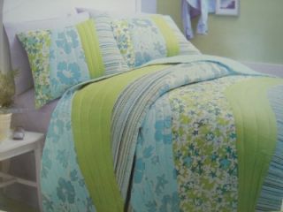 Roxy Dede Twin Floral Stripe Quilt Sham Set Aqua Green