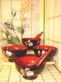 Japanese Red Blk Lacquer Sauce Dipping Dishes 2 Pair Hardwood
