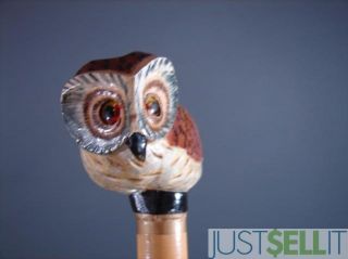 pre owned hand carved wood owl cane walking stick owl carving measures