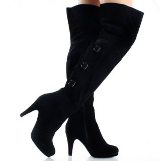 Black Suede Designer Dress Womens Platform High Heel Thigh High Boots