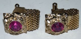 Vintage Swank Men Jewelry Cufflinks Pink Stones Gold Metal