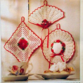  Patterns for 3 Pretty Potholders Dishcloth Thread Floral BB1