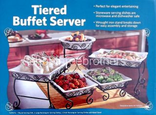  Server 5 Stoneware Serving Dishes Wrought Iron Stand Catering