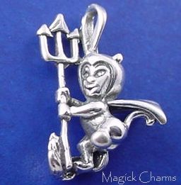 Sterling Silver Devil with Pitchfork 3D Halloween Charm