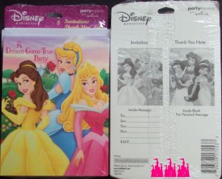 lot of 2 pks Disney Princess 8PC Party Invitations 8PC Thank You Notes