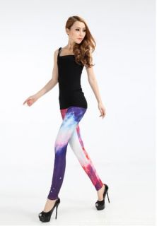 Ladies Galaxy Space Planets Print Pattern Stretch Tights Leggings