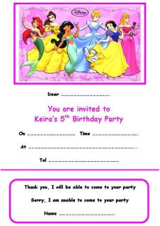Personalised Disney PRINCESS1 Party Invitations x 10