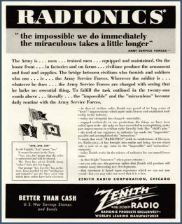 1943 zenith long distance radio radionics wartime ad