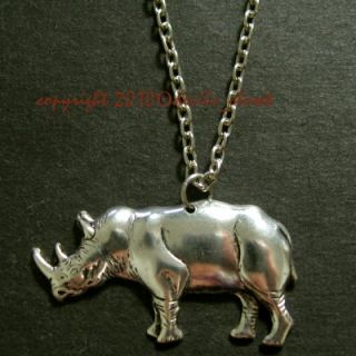 Vintage ISP Rhino Antiqued Silver Tone Brass Necklace