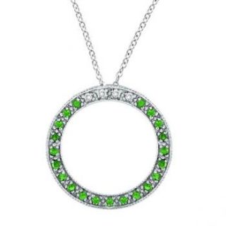 25ct Fancy Diamond and Green Emerald Circle Pendant Necklace 14k