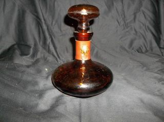 Hand Blown Amber Colored Decanter with A Leather Colar
