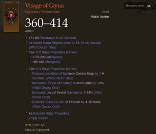 Diablo 3 EU Visage of Giyua Legendary Witch Doctor Helm Head Voodoo