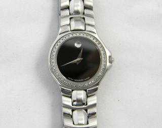 Ladys Diamond Movado Swiss Quartz Watch with Black Museum Dial in Box
