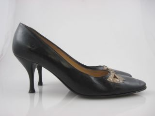 Diane B Black Leather Python Detail Heels Pumps Sz 9 5