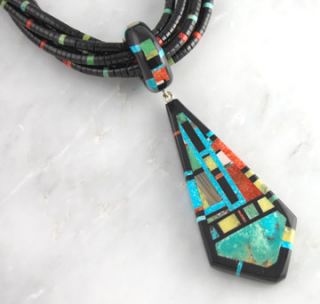 Christopher Nieto Sterling Silver Turquoise Jet Coral Necklace Santo